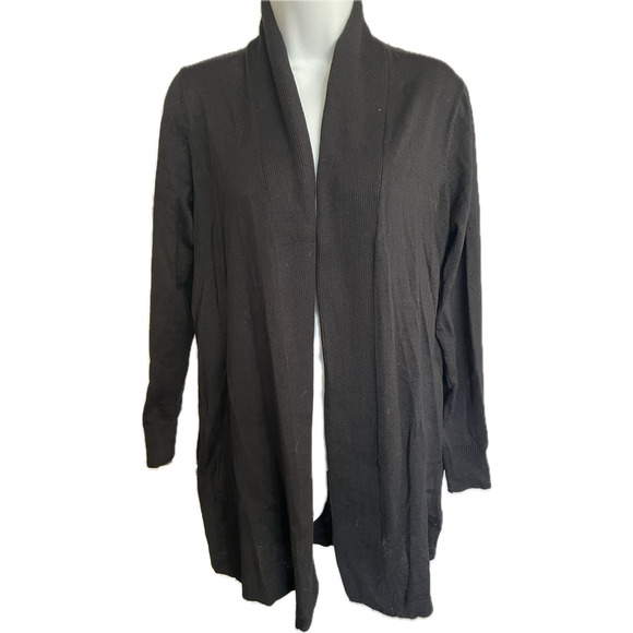 Esperanza black open fold over collar drape front duster cardigan medium NWT - Picture 1 of 4